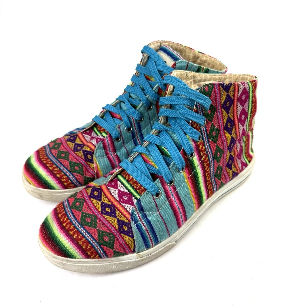 Inkkas High Top Sneaker 10 Womens Colorful‎ Boho Hippie Lace Up Mens 8 Handmade